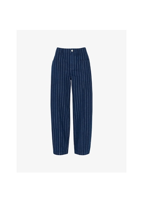 Womens Whistles Pinstriped Barrel-Leg High-Rise Jeans