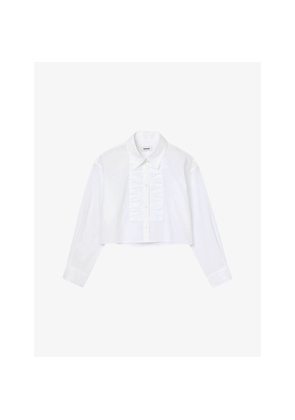 Womens Sandro Bow-Embellished Cropped Cotton Shirt