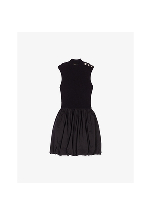 Womens Maje Button-Embellished Bubble-Hem Woven Mini Dress