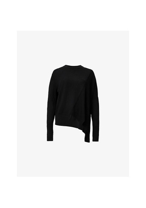 Womens Allsaints Isla Crewneck Asymmetric-Hem Merino-Wool Jumper