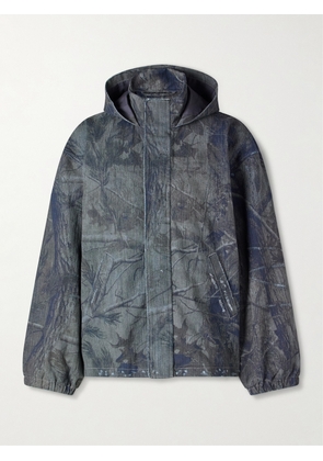 Balenciaga - Logo-Embroidered Distressed Printed Denim Hooded Jacket - Men - Blue - M