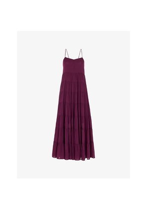 Womens Whistles Curved-Neck Sleeveless Tiered Cotton Maxi Dress