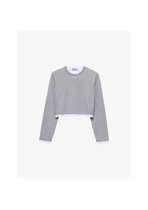 Womens Prada Triangle-Appliqué Long-Sleeve Cotton-Jersey T-Shirt