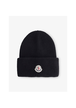 Mens Moncler Logo-Patch Ribbed Wool-Cashmere Beanie Hat