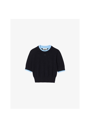 Womens Sandro Short-Sleeve Fine-Knit Wool Jumper