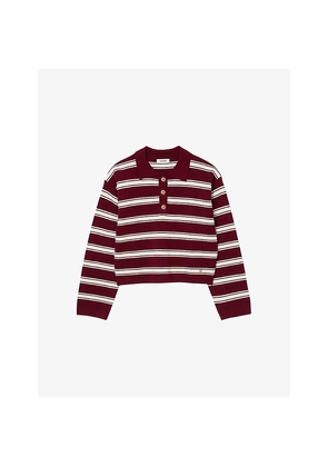 Womens Sandro Striped Polo-Collar Wool-Blend Jumper