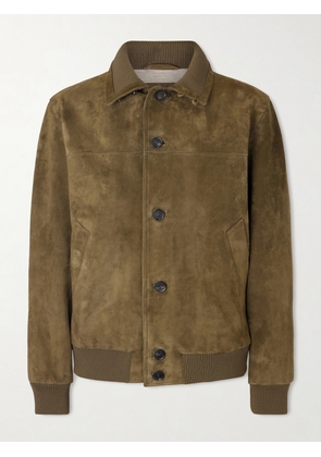 Loro Piana - Ribbed Knit-Trimmed Suede Bomber Jacket - Men - Brown - IT 46