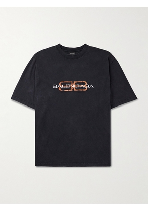Balenciaga - Oversized Logo-Print Cotton-Jersey T-Shirt - Men - Black - S