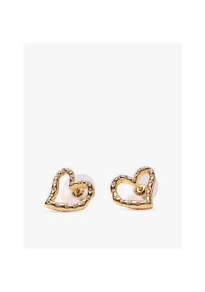 Womens Maje Heart Rhinestone-Embellished Brass Stud Earrings
