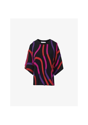 Womens Leem Abstract Applique-Detail Cotton Top