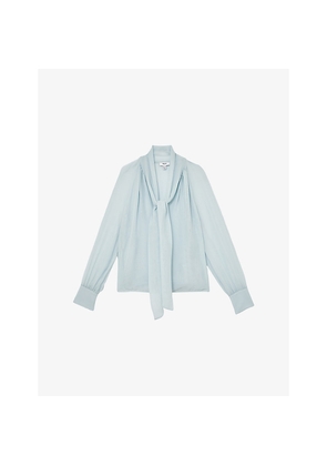 Womens Reiss Tina Tie-Neck Long-Sleeve Silk-Blend Blouse