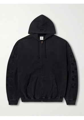 VETEMENTS - Logo-Embroidered Cotton-Jersey Zip-Up Hoodie - Men - Black - XS