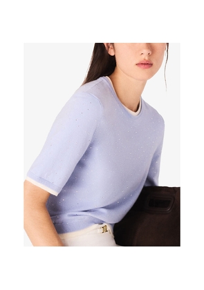 Womens Maje Rhinestone-Embellished Short-Sleeved Stretch Wool-Blend Jumper
