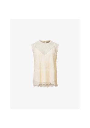 Womens Allsaints Clara Lace-Embroidered Scalloped-Hem Woven Top