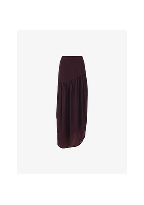 Womens Leem Gathered-Pleat Asymmetric-Hem Woven Midi Skirt
