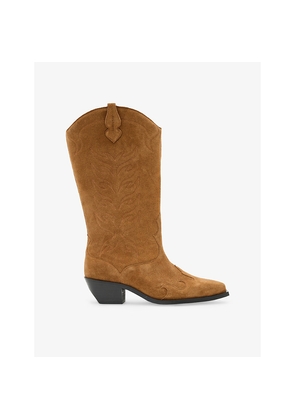 Womens Allsaints Dolly Western Embroidered Suede Knee-High Heeled Boots