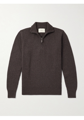 Purdey - Clifford Ribbed Wool and Cashmere-Blend Half-Zip Sweater - Men - Brown - S