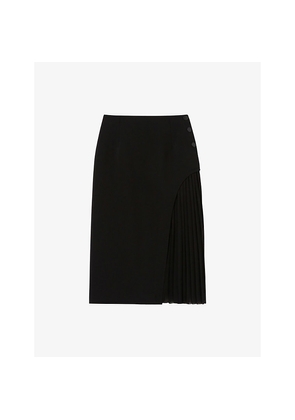 Womens Claudie Pierlot Pleated-Panel High-Waist Stretch-Woven Midi Skirt