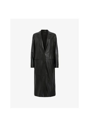 Womens Allsaints Aire Regular-Fit Long-Line Leather Coat