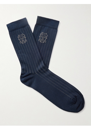 Brunello Cucinelli - Logo-Jacquard Cotton Socks - Men - Blue - S