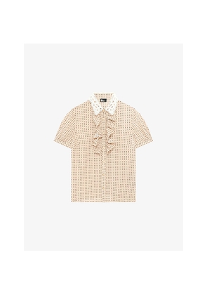 Womens The Kooples Lace-Collar Ruffled Stretch-Woven Shirt