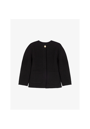 Womens Maje Round-Neck Patch-Pocket Wool-Blend Coat