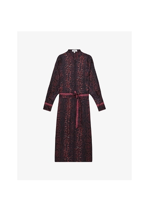 Womens Reiss Daria Snake-Print Belted-Waist Woven Midi Dress