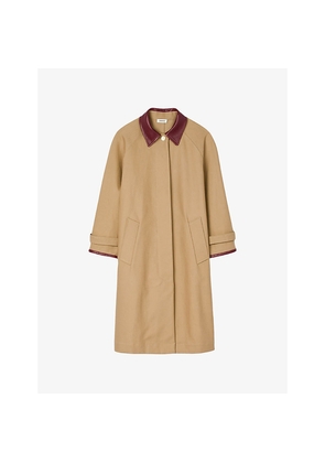 Womens Sandro Leather-Collar Side-Pocket Cotton Coat