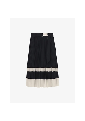 Womens Reiss Goldie Pleated Woven Midi Skirt