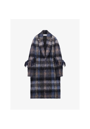 Womens Loewe Check Brushed Mohair-Wool Long Coat