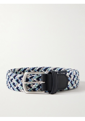 Anderson's - 3.5cm Leather-Trimmed Woven Elastic Belt - Men - Blue - EU 90