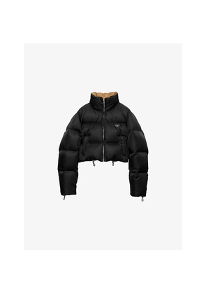 Womens Prada Re-Nylon Hooded Cropped Down Jacket