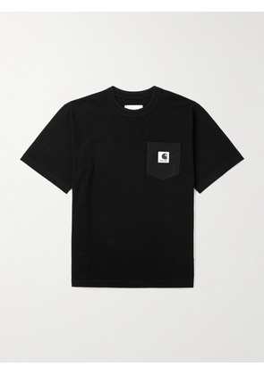 Sacai - Carhartt WIP Logo-Appliquéd Canvas-Trimmed Cotton-Jersey T-Shirt - Men - Black - 1