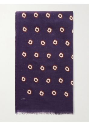 J. Mueser - Printed Frayed Modal and Cashmere-Blend Scarf - Men - Blue