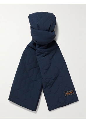 Beams Plus - Muffler Boa Logo-Appliquéd Padded Plush-Trimmed Quilted Shell Scarf - Men - Blue