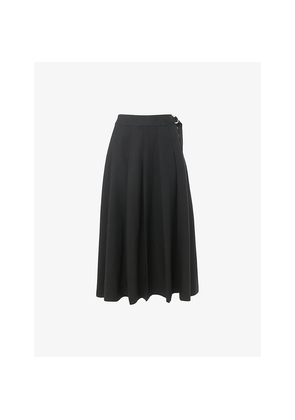 Womens Whistles Buckle-Embellished Pleated Stretch Wool-Blend Midi Skirt