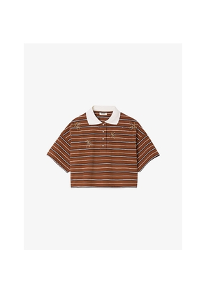 Womens Sandro Striped Polo-Collar Cotton-Jersey T-Shirt