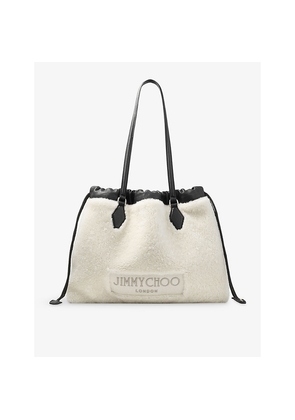 Womens Jimmy Choo Drawstring Shearling Tote Bag