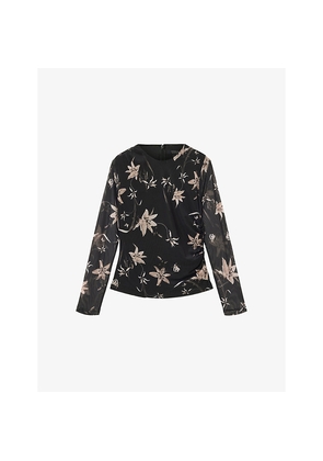 Womens Allsaints Caia Floral-Print Stretch-Mesh Top