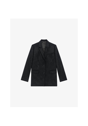 Womens The Kooples Rhinestone-Embellished Single-Breasted Wool-Blend Blazer