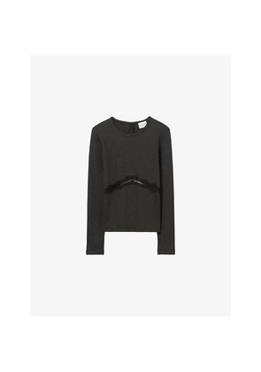 Womens Claudie Pierlot Lace-Embroidered Long-Sleeve Stretch-Knit T-Shirt