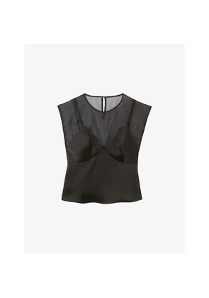 Womens Claudie Pierlot Sleeveless Lace-Embroidered Satin Top