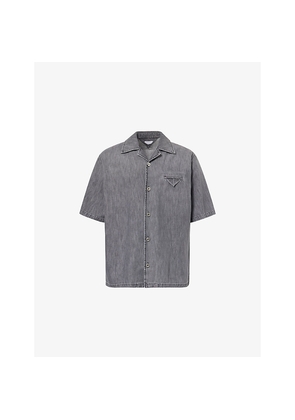 Mens Bottega Veneta Notched-Collar Short-Sleeves Denim Shirt