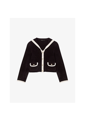 Womens Maje Sailor-Collar Button-Down Stretch-Velvet Cardigan