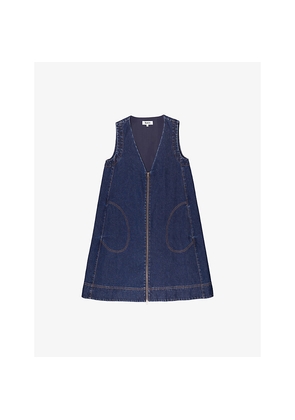 Womens Ro&Zo V-Neck Zip-Front Denim Mini Dress