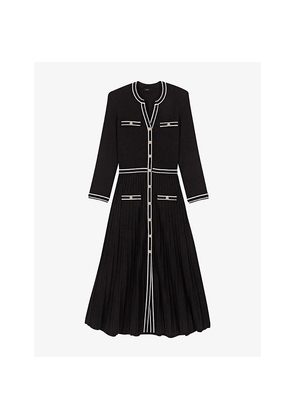 Womens Maje Pleated V-Neck Stretch-Knit Midi Dress