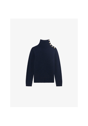 Womens The Kooples Button-Neck Long-Sleeve Wool Jumper