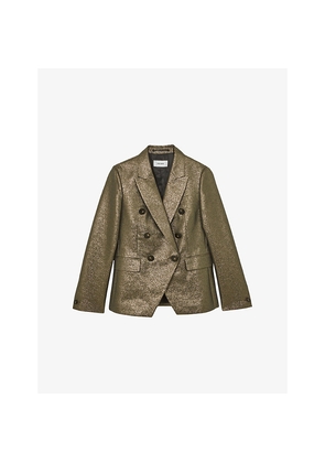 Womens Reiss Sienna Metallic Double-Breasted Cotton-Blend Blazer