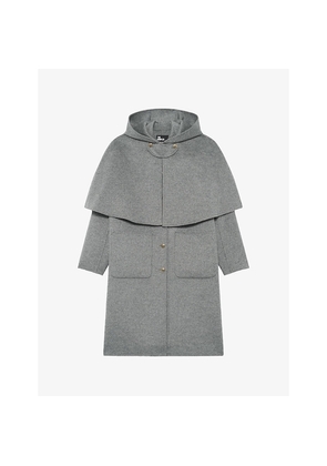 Womens The Kooples Caped Button-Up Hooded Wool-Blend Coat