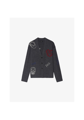 Womens Zadig&Voltaire Mirkaz V-Neck Embroidered Cashmere Cardigan